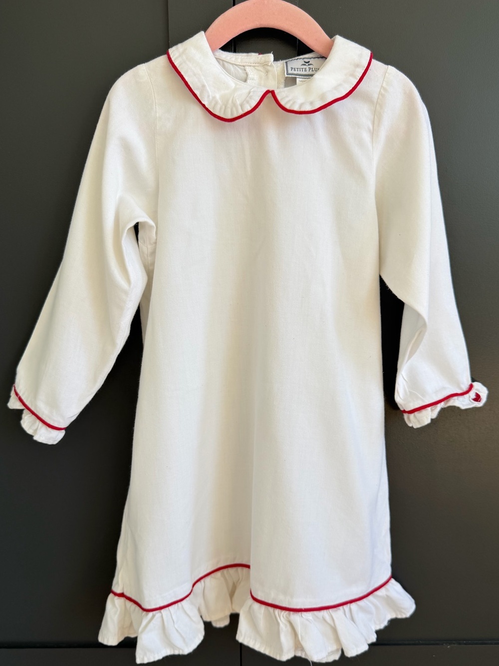 Petite Plume Girl's Twill Sophia Nightgown in White with Red Piping | 3